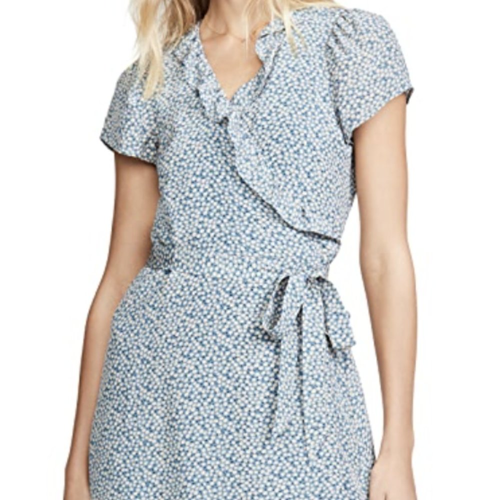 Madewell Silk Blue Bitsy Floral Wrap Dress